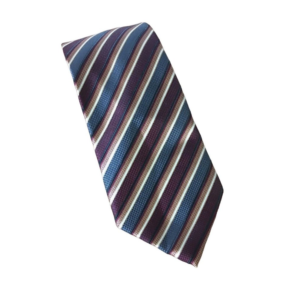 Christian Aujard Paris Maroon Blue Tan White Polyester 62” X 3” Men’s Tie EUC